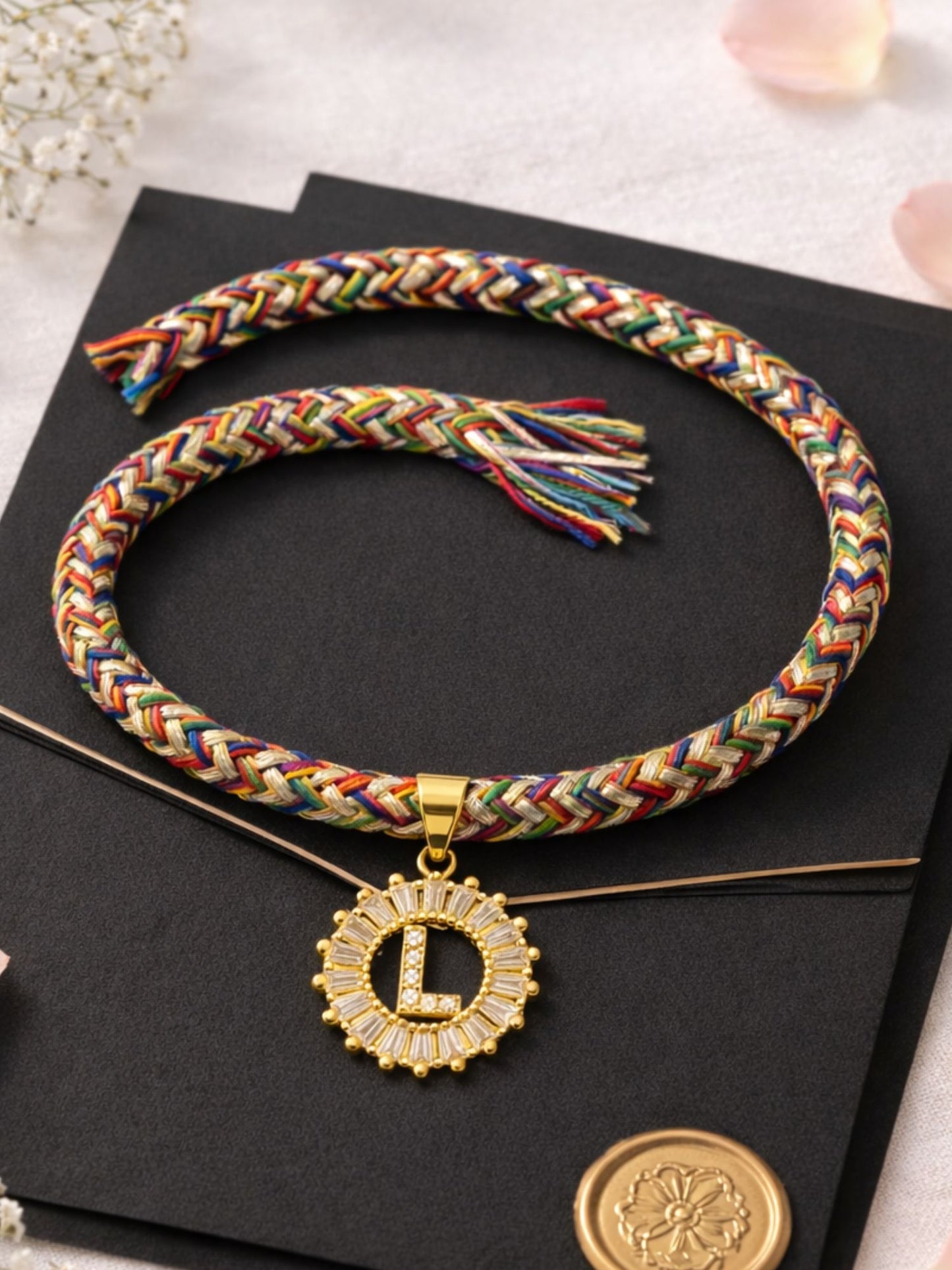 A TO Z Alphabet American Diamond Charm Initial Name Lumba Rakhi Bracelet For Bhaiya Bhabhi