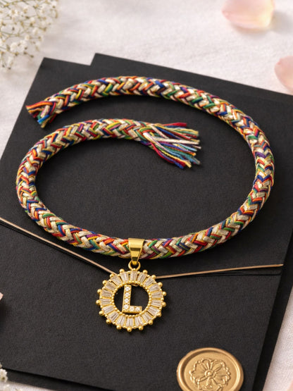 A TO Z Alphabet American Diamond Charm Initial Name Lumba Rakhi Bracelet For Bhaiya Bhabhi