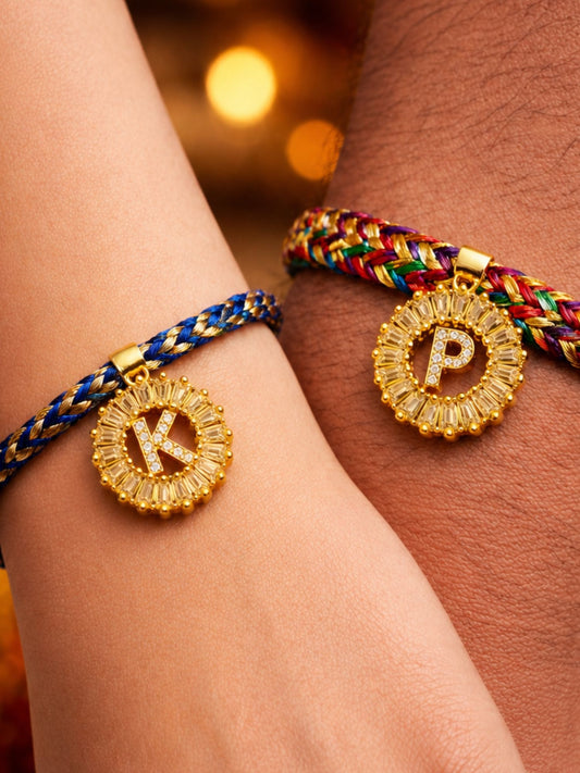 (Set of 2) A To Z Diamond Letters Charm Lumba Rakhi Bhaiya Bhabhi