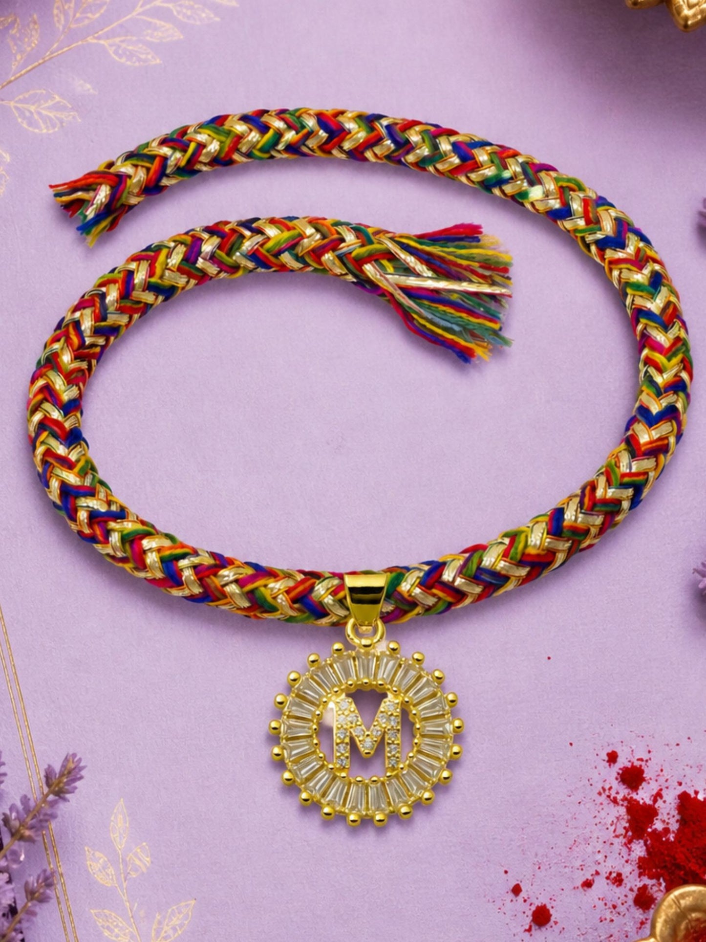 A TO Z Alphabet American Diamond Charm Initial Name Lumba Rakhi Bracelet For Bhaiya Bhabhi