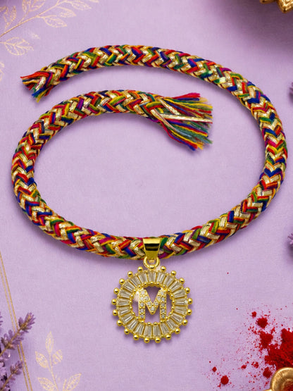 A TO Z Alphabet American Diamond Charm Initial Name Lumba Rakhi Bracelet For Bhaiya Bhabhi