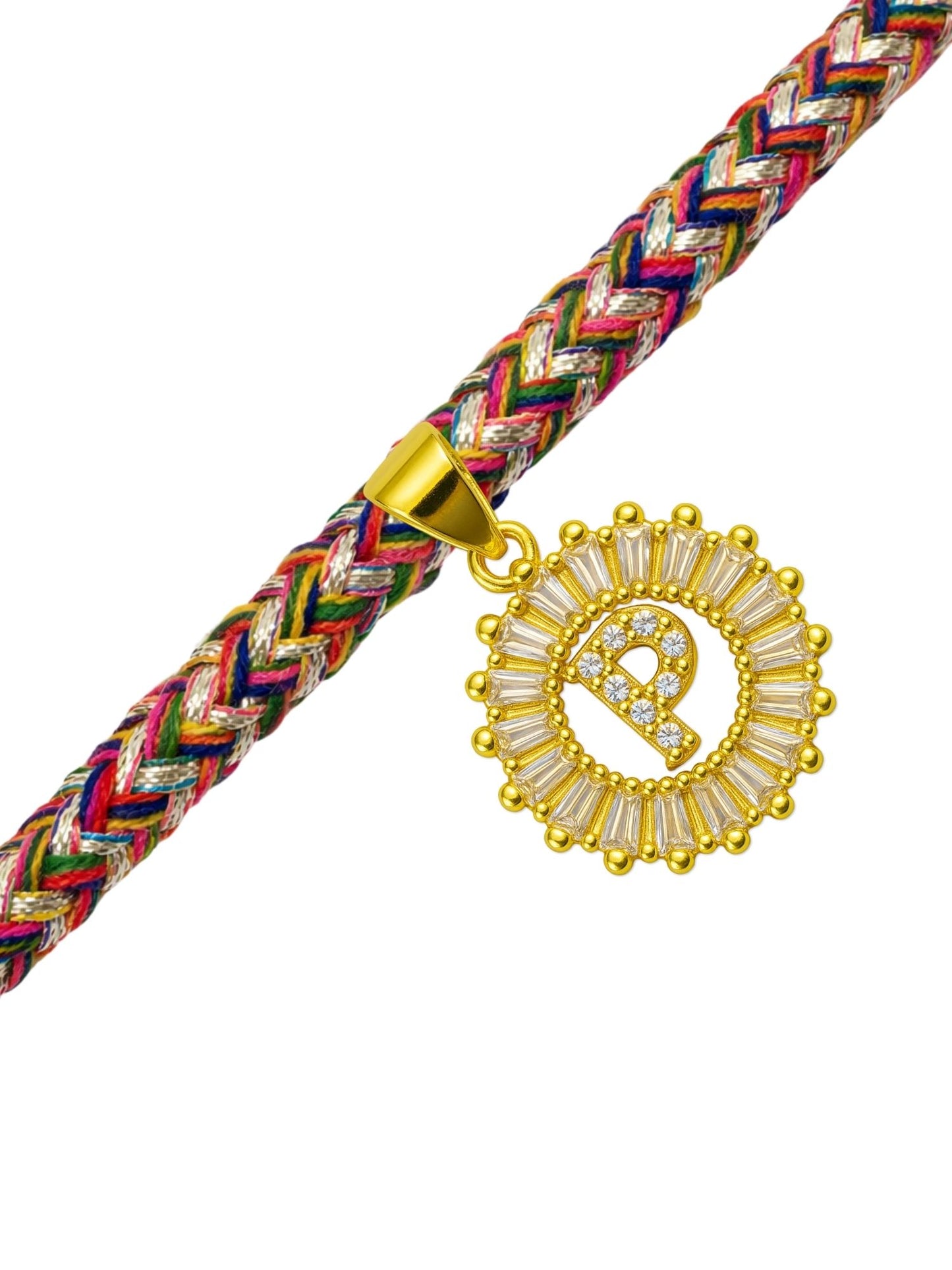 A TO Z Alphabet American Diamond Charm Initial Name Lumba Rakhi Bracelet For Bhaiya Bhabhi