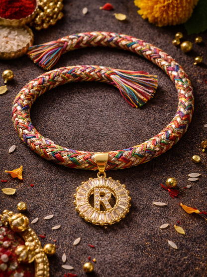 A TO Z Alphabet American Diamond Charm Initial Name Lumba Rakhi Bracelet For Bhaiya Bhabhi