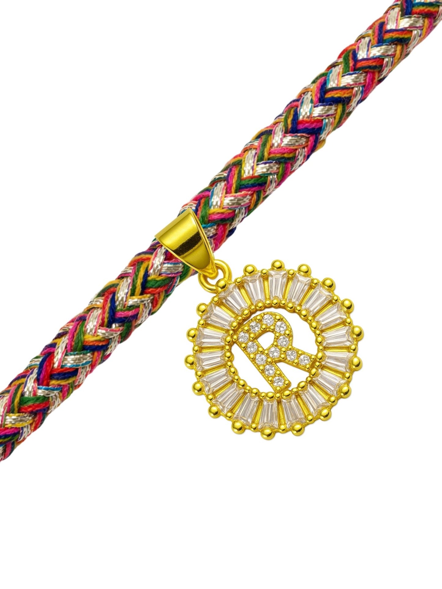 A TO Z Alphabet American Diamond Charm Initial Name Lumba Rakhi Bracelet For Bhaiya Bhabhi