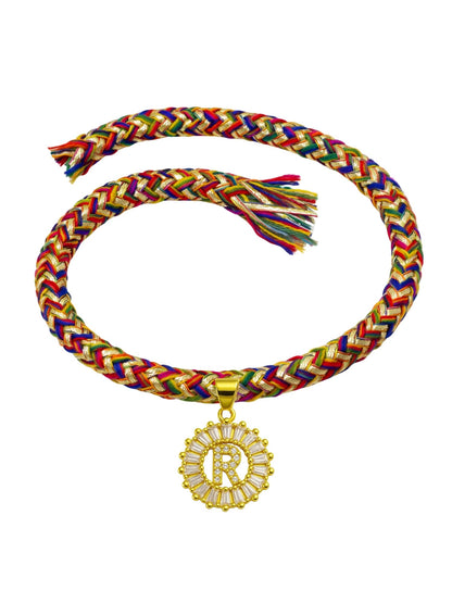 A TO Z Alphabet American Diamond Charm Initial Name Lumba Rakhi Bracelet For Bhaiya Bhabhi