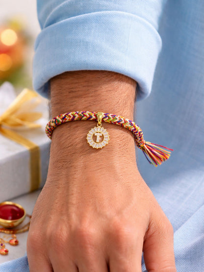 A TO Z Alphabet American Diamond Charm Initial Name Lumba Rakhi Bracelet For Bhaiya Bhabhi