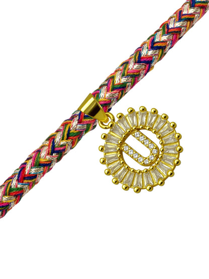 A TO Z Alphabet American Diamond Charm Initial Name Lumba Rakhi Bracelet For Bhaiya Bhabhi