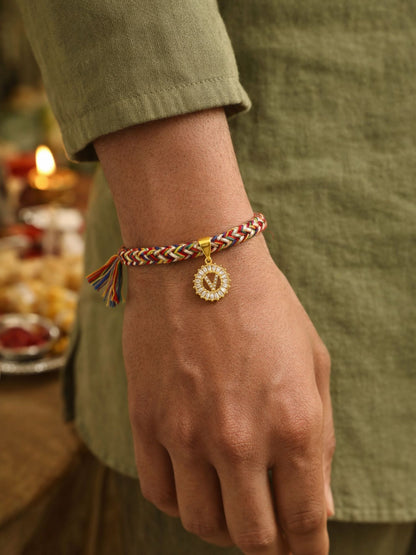 A TO Z Alphabet American Diamond Charm Initial Name Lumba Rakhi Bracelet For Bhaiya Bhabhi