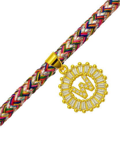 A TO Z Alphabet American Diamond Charm Initial Name Lumba Rakhi Bracelet For Bhaiya Bhabhi