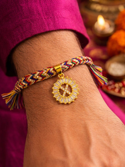 A TO Z Alphabet American Diamond Charm Initial Name Lumba Rakhi Bracelet For Bhaiya Bhabhi