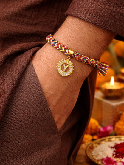 A TO Z Alphabet American Diamond Charm Initial Name Lumba Rakhi Bracelet For Bhaiya Bhabhi