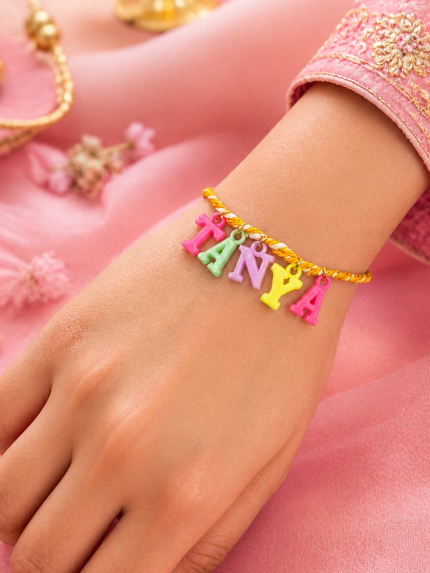 Alphabet Kids Name Rakhi Yellow Thread Bhai Bro Gift