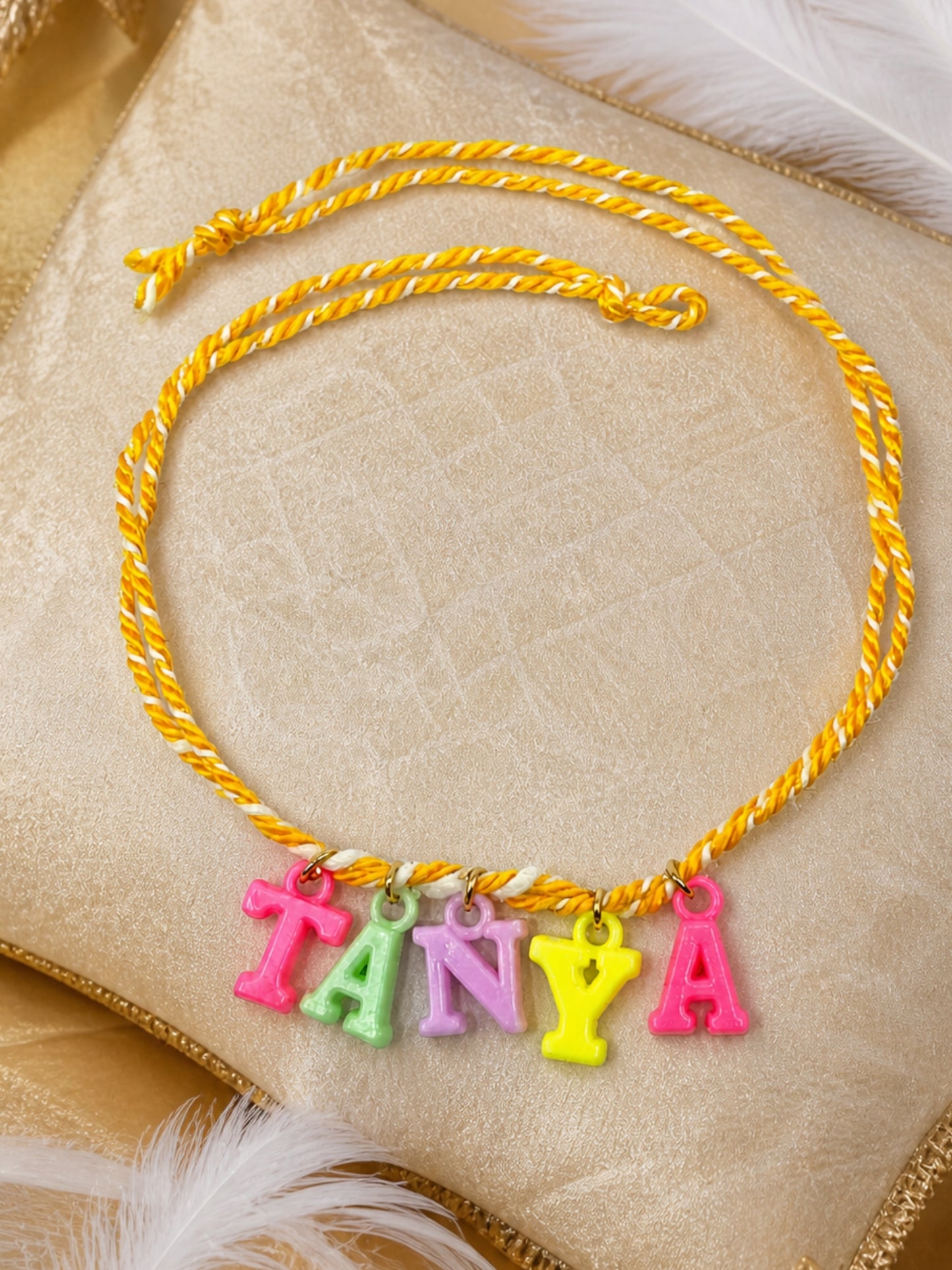 Alphabet Kids Name Rakhi Yellow Thread Bhai Bro Gift