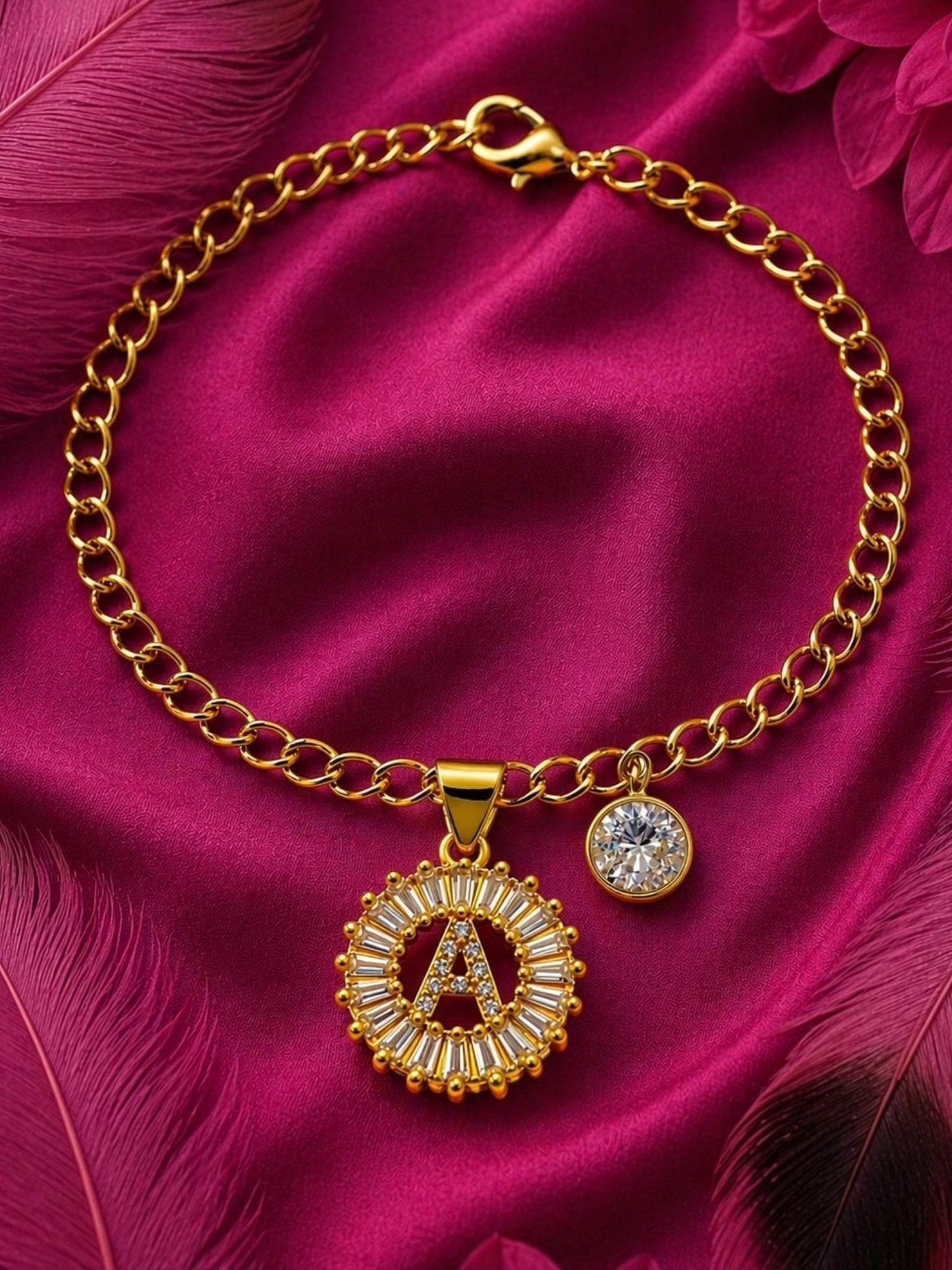 A TO Z Alphabet Circular Crystal Charm Initial Name Lumba Rakhi Bracelet For Bhaiya Bhabhi
