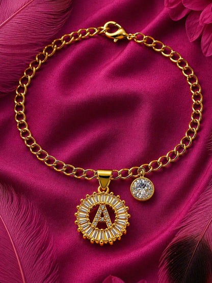 A TO Z Alphabet Circular Crystal Charm Initial Name Lumba Rakhi Bracelet For Bhaiya Bhabhi