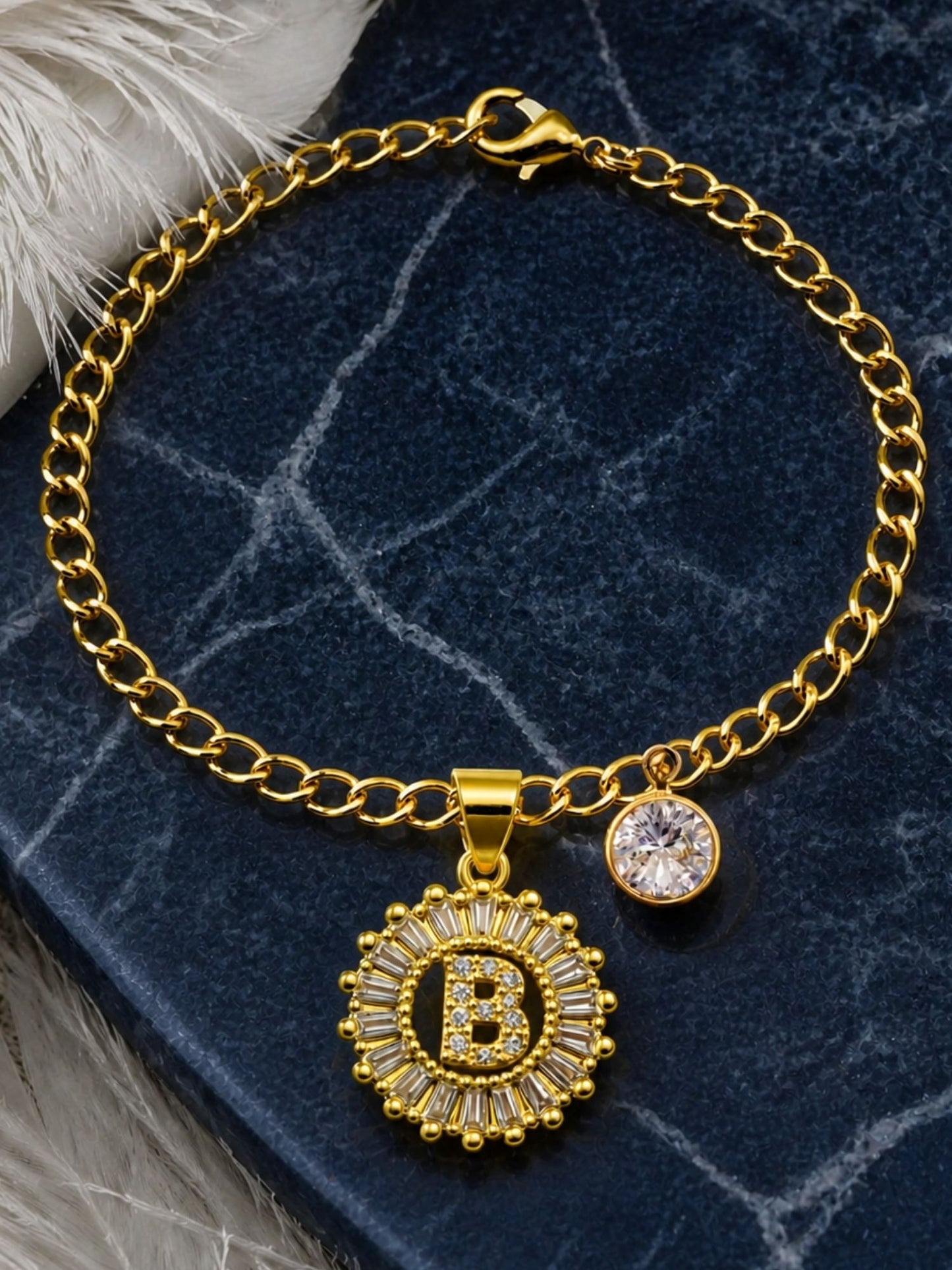 A TO Z Alphabet Circular Crystal Charm Initial Name Lumba Rakhi Bracelet For Bhaiya Bhabhi