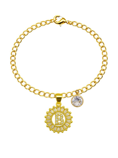A TO Z Alphabet Circular Crystal Charm Initial Name Lumba Rakhi Bracelet For Bhaiya Bhabhi