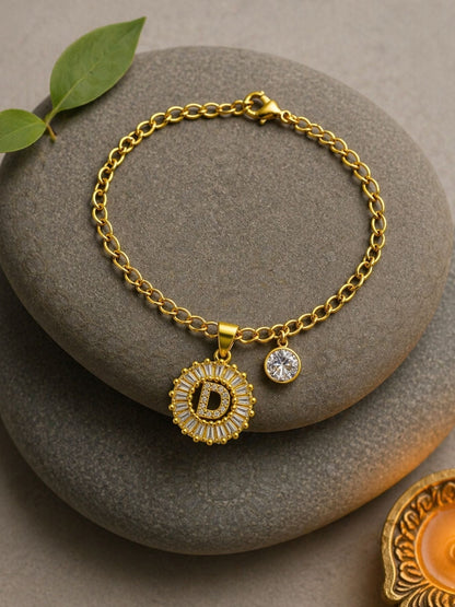 A TO Z Alphabet Circular Crystal Charm Initial Name Lumba Rakhi Bracelet For Bhaiya Bhabhi