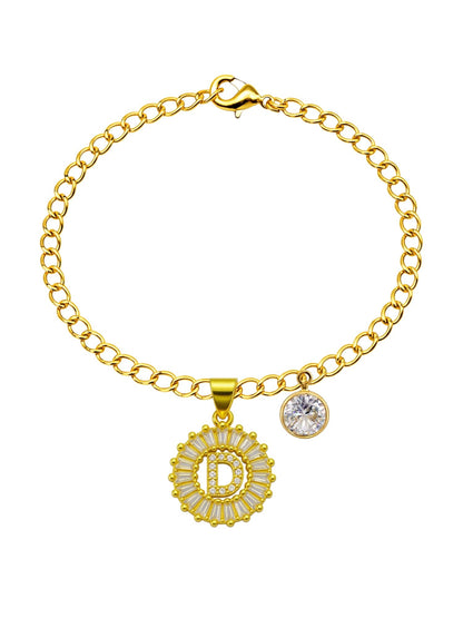 A TO Z Alphabet Circular Crystal Charm Initial Name Lumba Rakhi Bracelet For Bhaiya Bhabhi