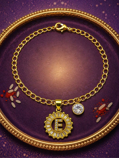 A TO Z Alphabet Circular Crystal Charm Initial Name Lumba Rakhi Bracelet For Bhaiya Bhabhi
