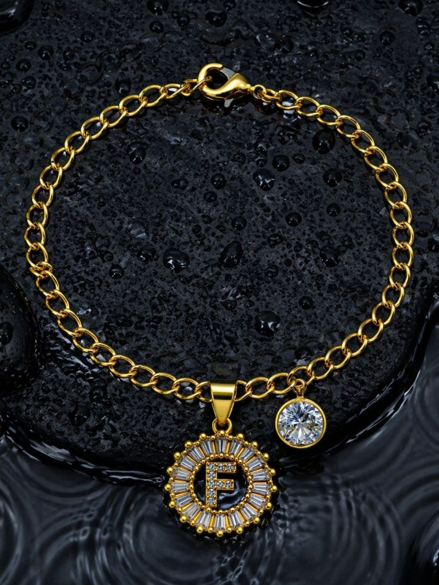 A TO Z Alphabet Circular Crystal Charm Initial Name Lumba Rakhi Bracelet For Bhaiya Bhabhi