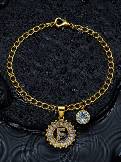 A TO Z Alphabet Circular Crystal Charm Initial Name Lumba Rakhi Bracelet For Bhaiya Bhabhi