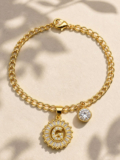 A TO Z Alphabet Circular Crystal Charm Initial Name Lumba Rakhi Bracelet For Bhaiya Bhabhi
