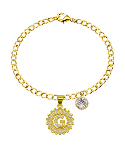 A TO Z Alphabet Circular Crystal Charm Initial Name Lumba Rakhi Bracelet For Bhaiya Bhabhi