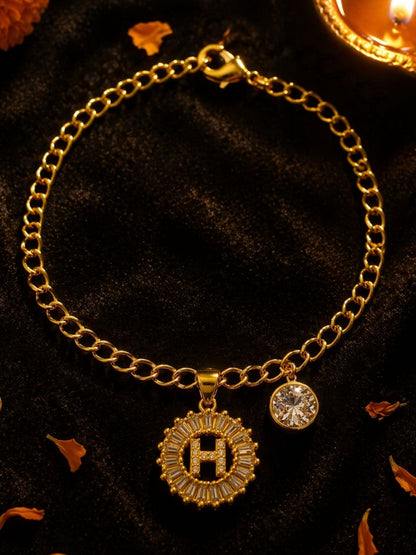 A TO Z Alphabet Circular Crystal Charm Initial Name Lumba Rakhi Bracelet For Bhaiya Bhabhi