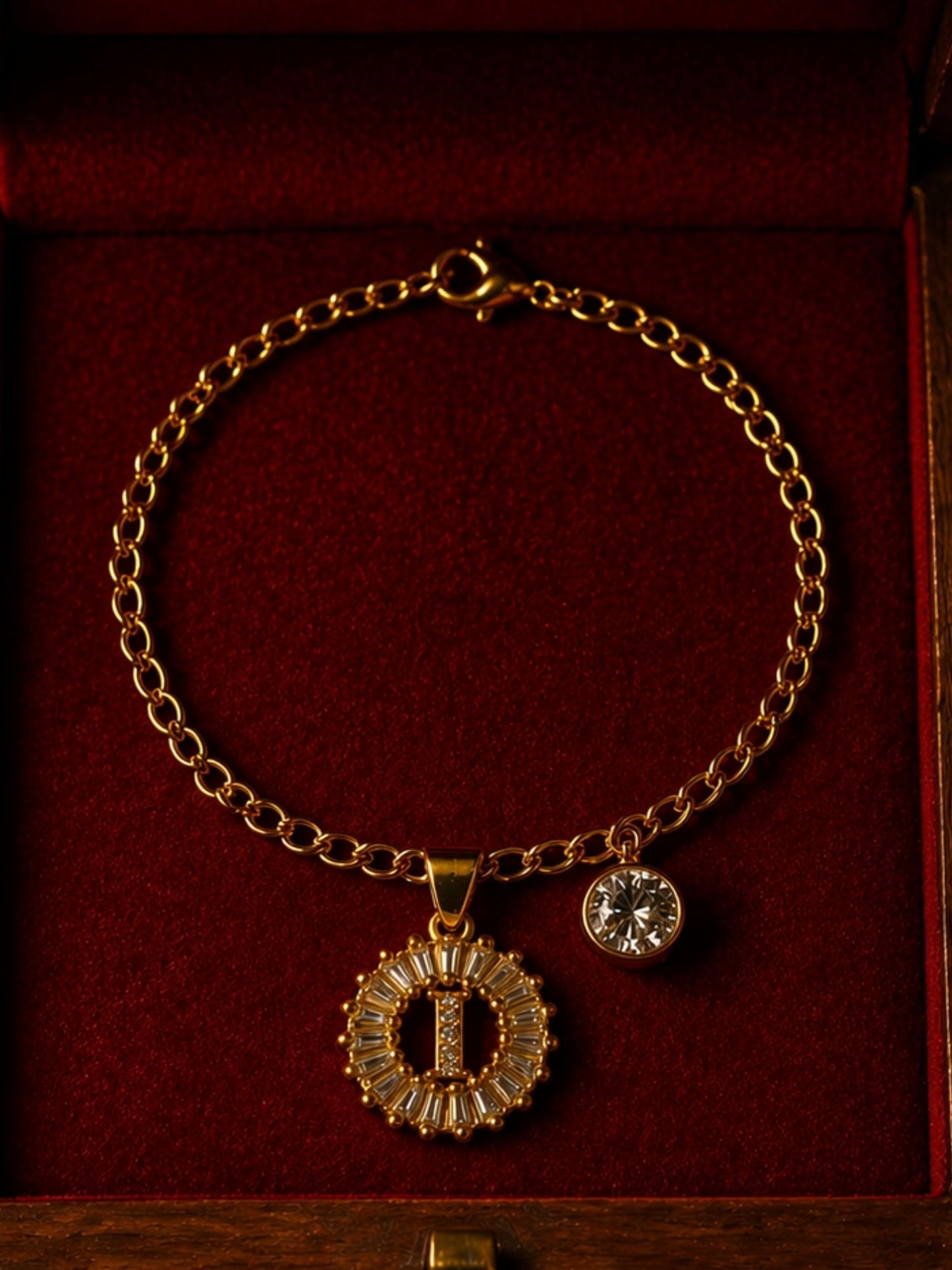 A TO Z Alphabet Circular Crystal Charm Initial Name Lumba Rakhi Bracelet For Bhaiya Bhabhi