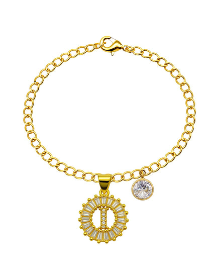 A TO Z Alphabet Circular Crystal Charm Initial Name Lumba Rakhi Bracelet For Bhaiya Bhabhi