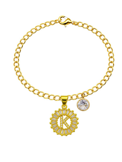 A TO Z Alphabet Circular Crystal Charm Initial Name Lumba Rakhi Bracelet For Bhaiya Bhabhi