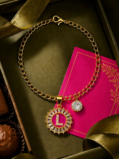 A TO Z Alphabet Circular Crystal Charm Initial Name Lumba Rakhi Bracelet For Bhaiya Bhabhi