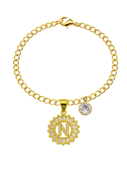 A TO Z Alphabet Circular Crystal Charm Initial Name Lumba Rakhi Bracelet For Bhaiya Bhabhi
