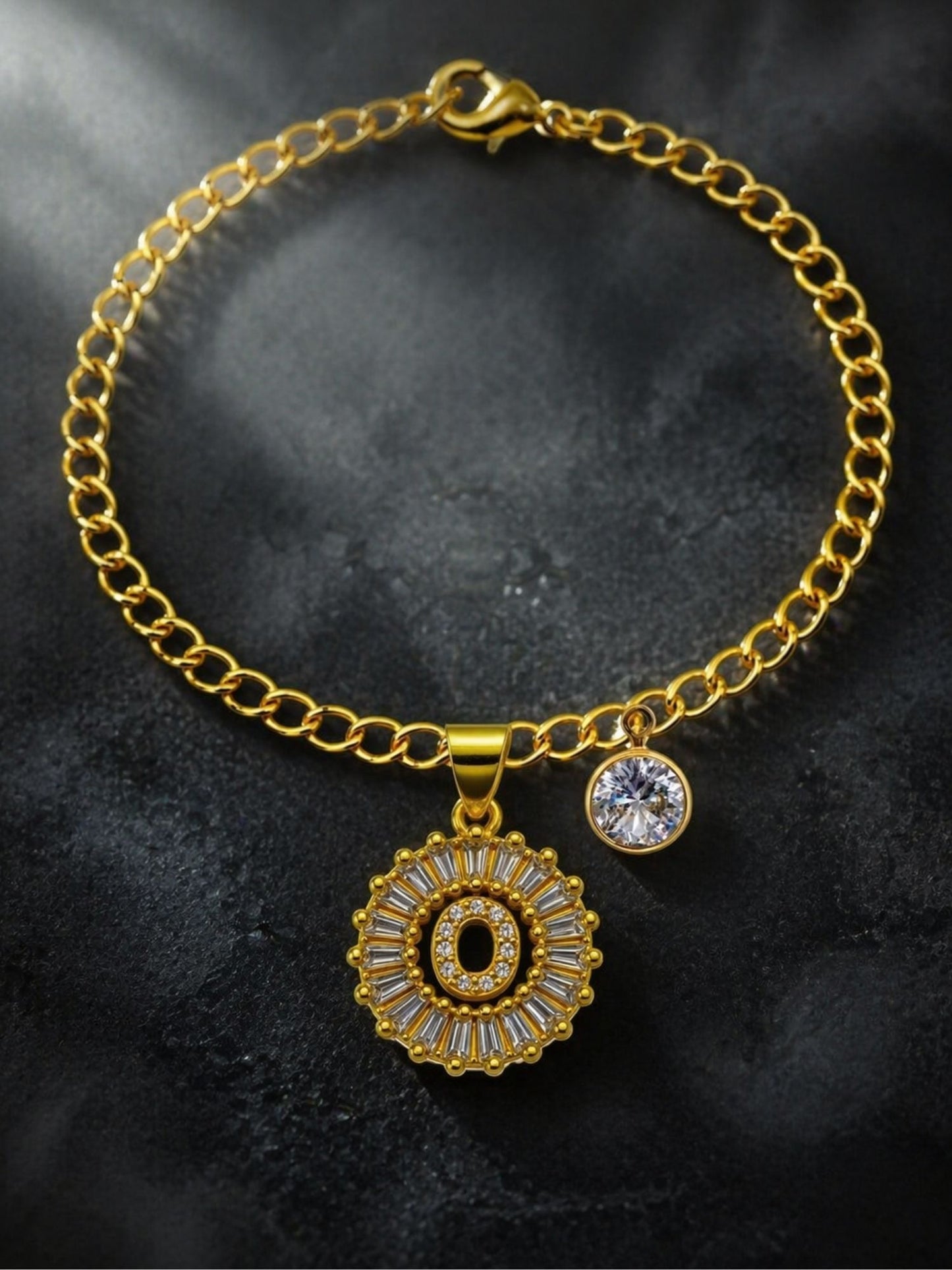 A TO Z Alphabet Circular Crystal Charm Initial Name Lumba Rakhi Bracelet For Bhaiya Bhabhi