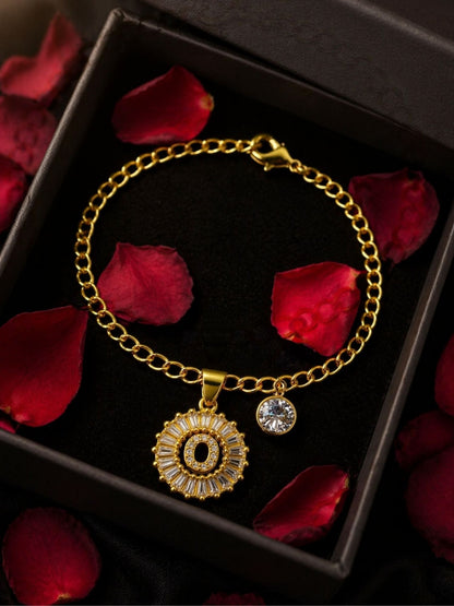A TO Z Alphabet Circular Crystal Charm Initial Name Lumba Rakhi Bracelet For Bhaiya Bhabhi