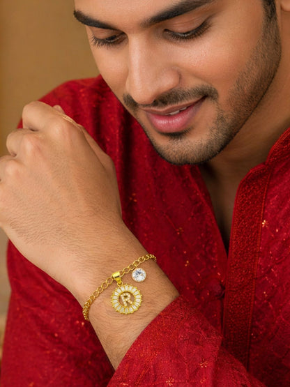 A TO Z Alphabet Circular Crystal Charm Initial Name Lumba Rakhi Bracelet For Bhaiya Bhabhi