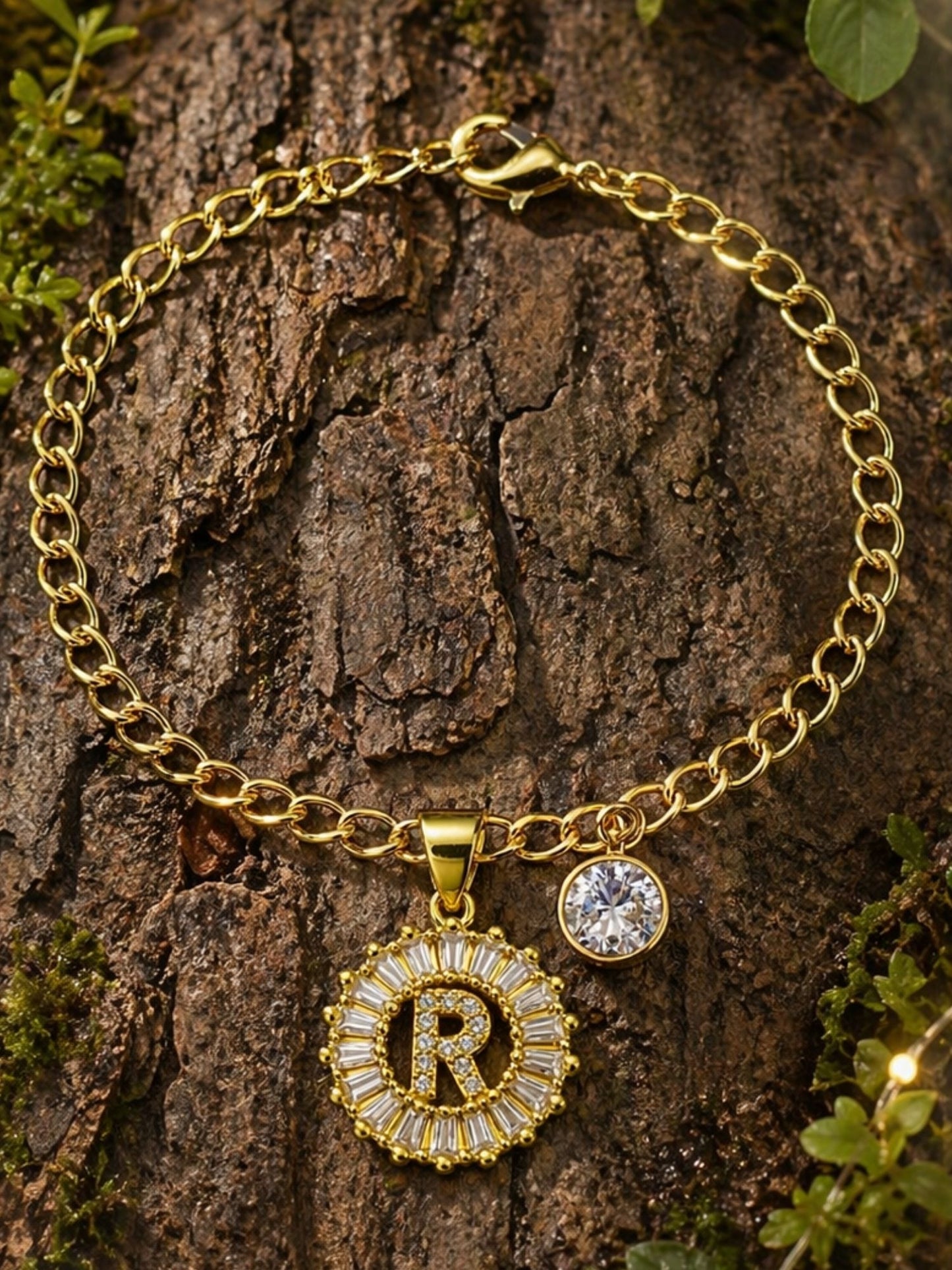 A TO Z Alphabet Circular Crystal Charm Initial Name Lumba Rakhi Bracelet For Bhaiya Bhabhi