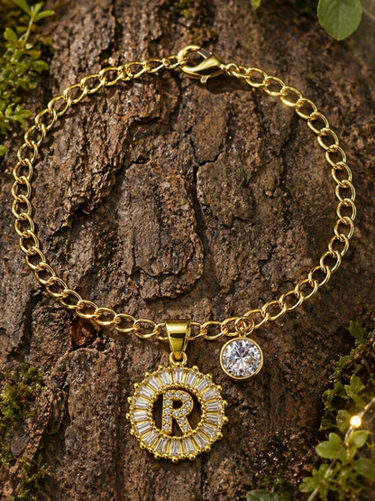 A TO Z Alphabet Circular Crystal Charm Initial Name Lumba Rakhi Bracelet For Bhaiya Bhabhi