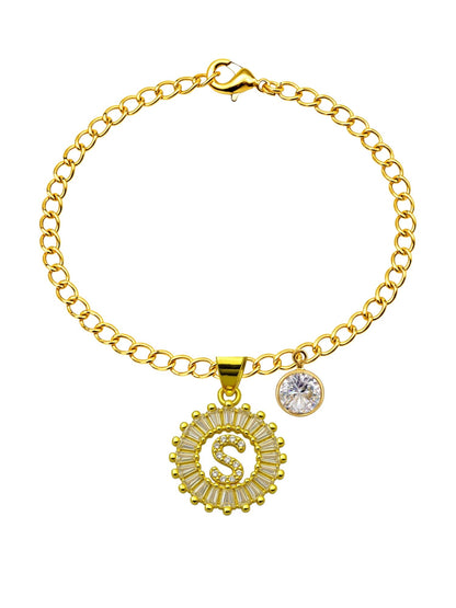 A TO Z Alphabet Circular Crystal Charm Initial Name Lumba Rakhi Bracelet For Bhaiya Bhabhi
