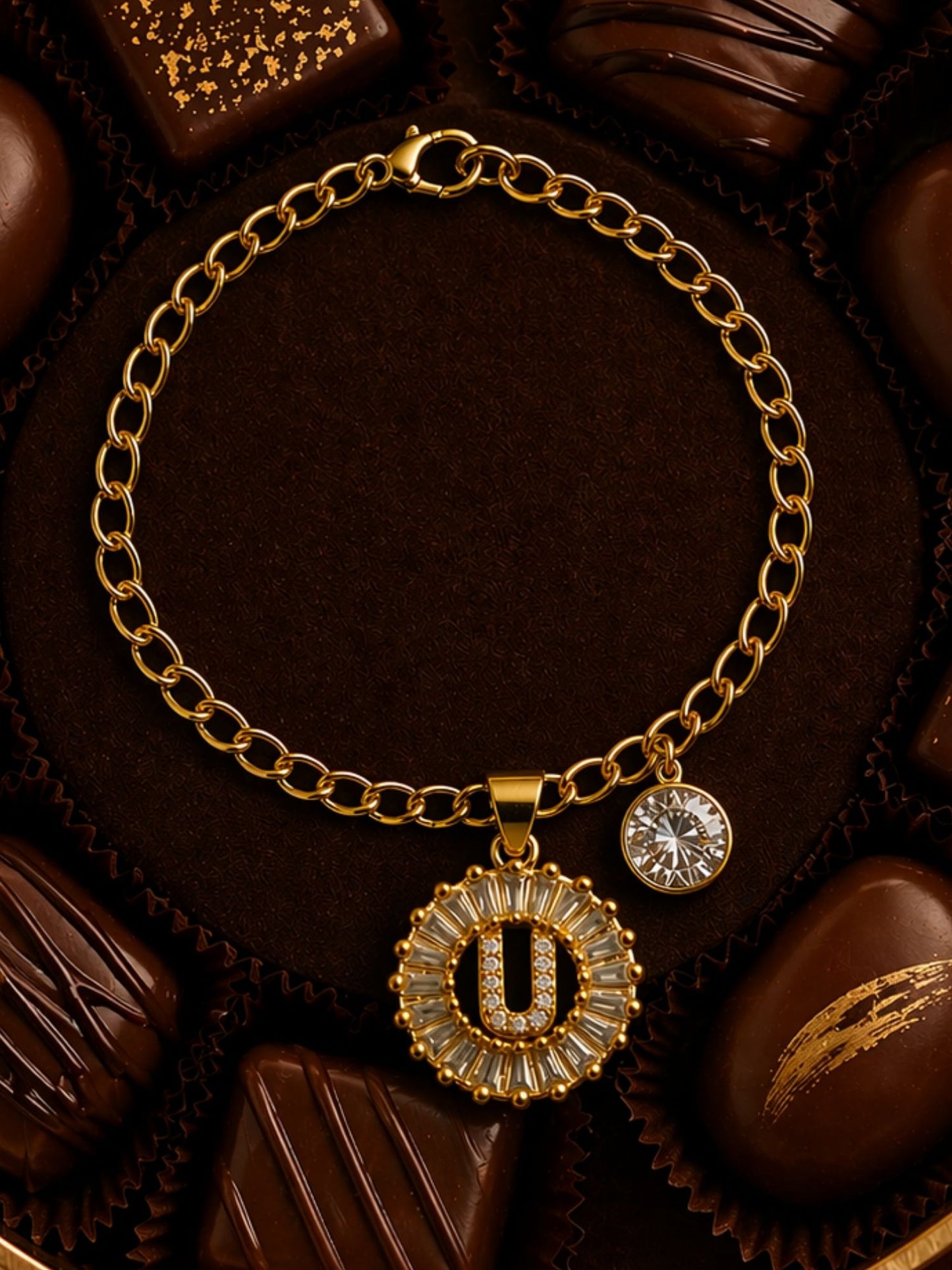A TO Z Alphabet Circular Crystal Charm Initial Name Lumba Rakhi Bracelet For Bhaiya Bhabhi