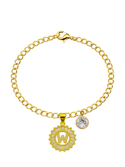 A TO Z Alphabet Circular Crystal Charm Initial Name Lumba Rakhi Bracelet For Bhaiya Bhabhi