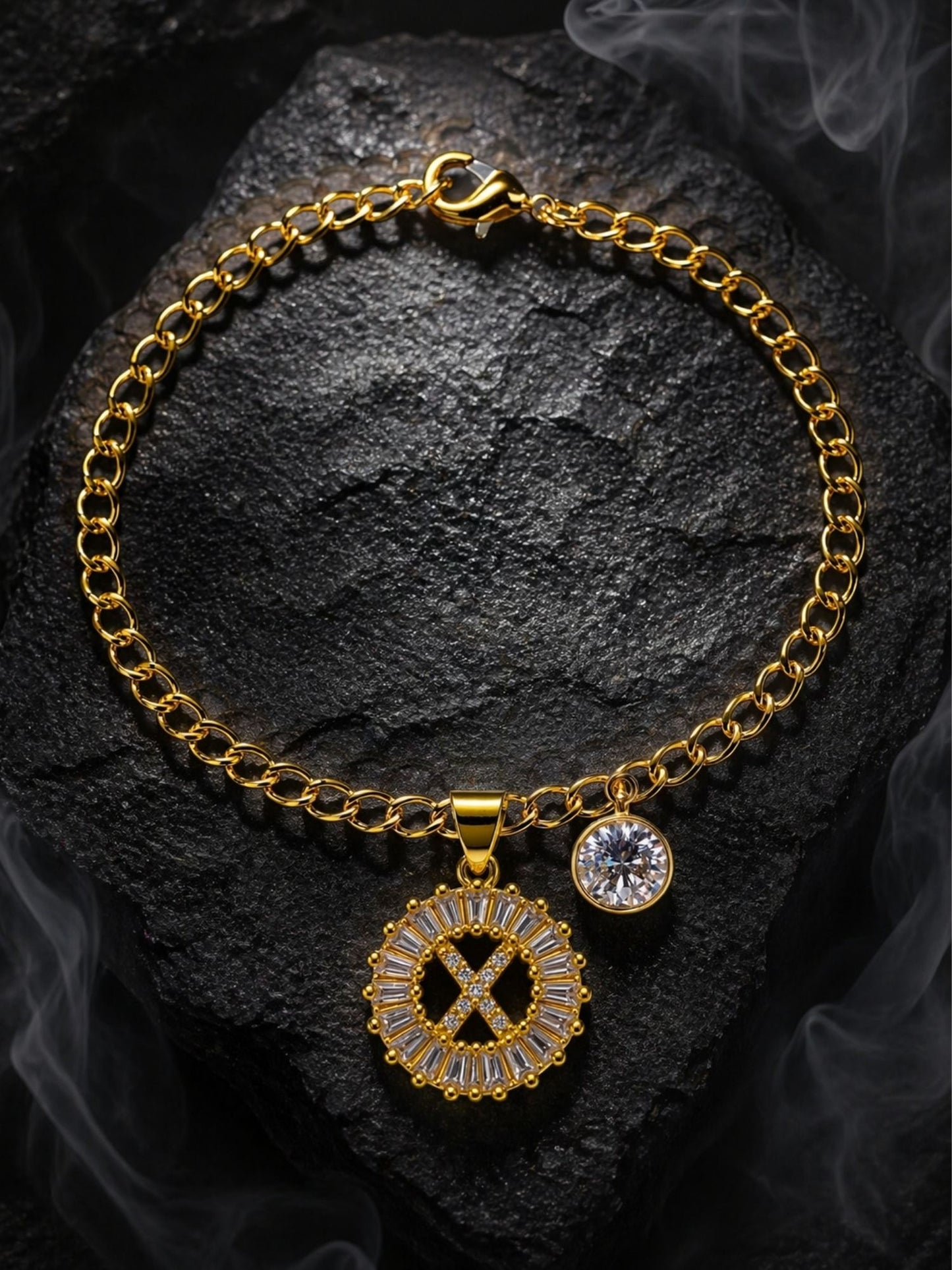 A TO Z Alphabet Circular Crystal Charm Initial Name Lumba Rakhi Bracelet For Bhaiya Bhabhi