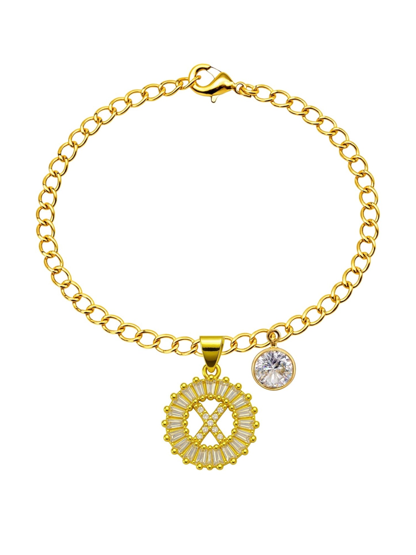 A TO Z Alphabet Circular Crystal Charm Initial Name Lumba Rakhi Bracelet For Bhaiya Bhabhi