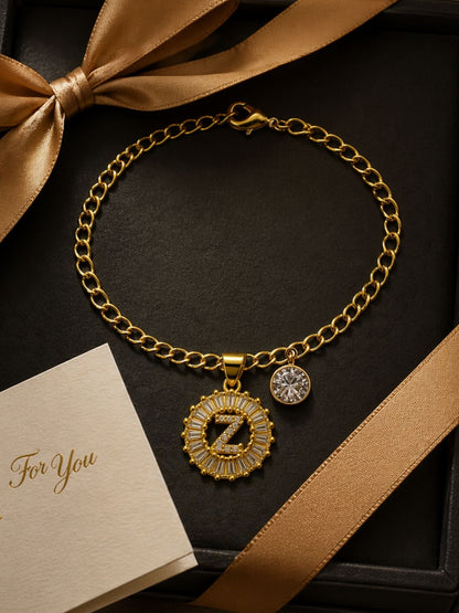 A TO Z Alphabet Circular Crystal Charm Initial Name Lumba Rakhi Bracelet For Bhaiya Bhabhi