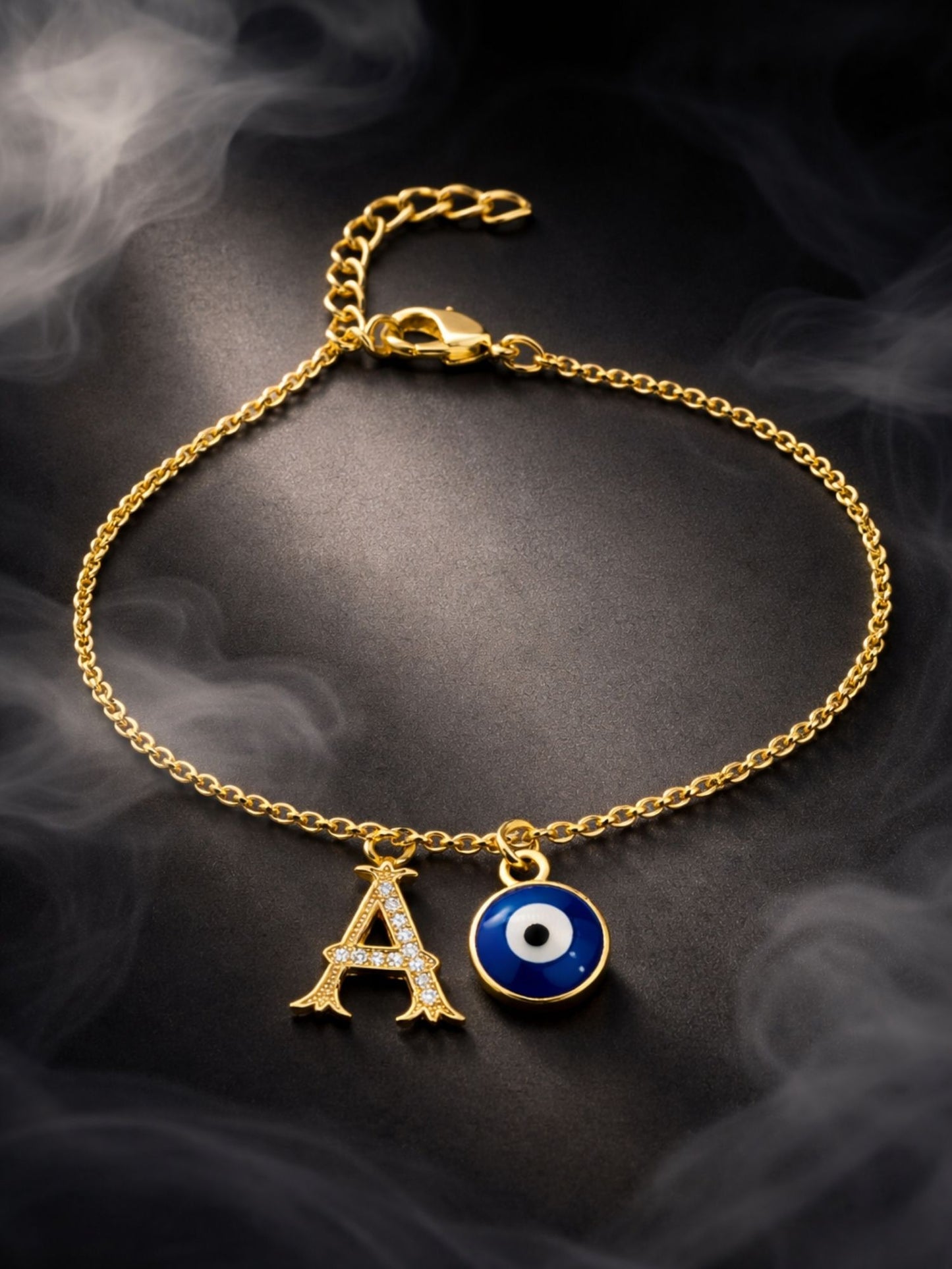 A TO Z Alphabet Blue Evil Eye Initial Name Lumba Rakhi Bracelet Gift for Bhaiya Bhabhi