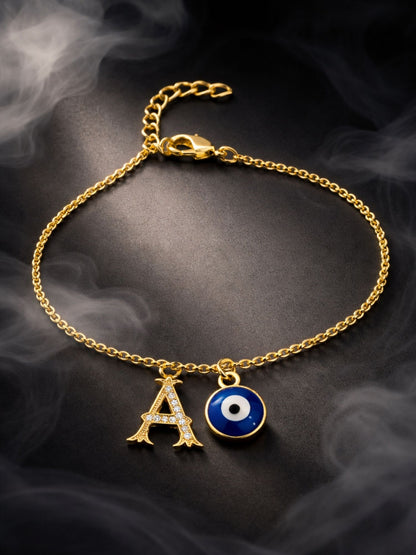 A TO Z Alphabet Blue Evil Eye Initial Name Lumba Rakhi Bracelet Gift for Bhaiya Bhabhi