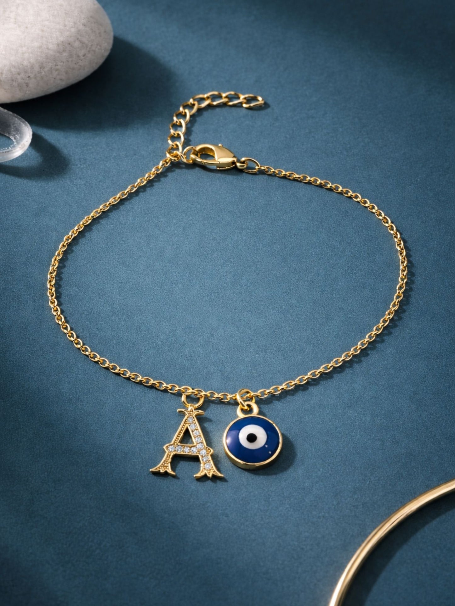 A TO Z Alphabet Blue Evil Eye Initial Name Lumba Rakhi Bracelet Gift for Bhaiya Bhabhi