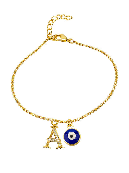 A TO Z Alphabet Blue Evil Eye Initial Name Lumba Rakhi Bracelet Gift for Bhaiya Bhabhi
