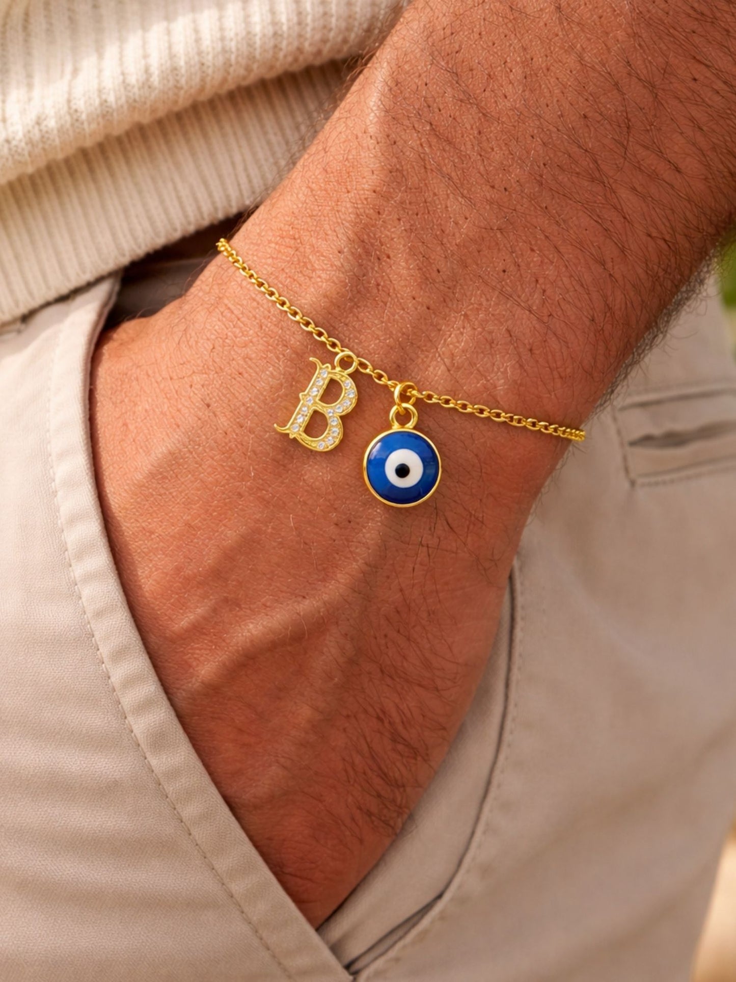 A TO Z Alphabet Blue Evil Eye Initial Name Lumba Rakhi Bracelet Gift for Bhaiya Bhabhi